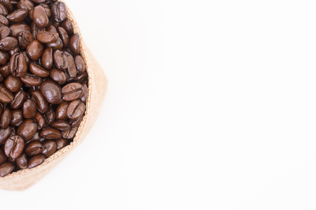 Sack of Coffee beans on white background with copy spaceの写真素材