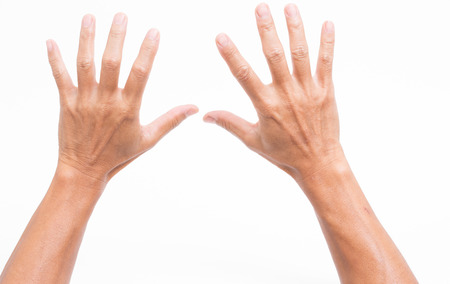 Man hands on white backgroundの写真素材