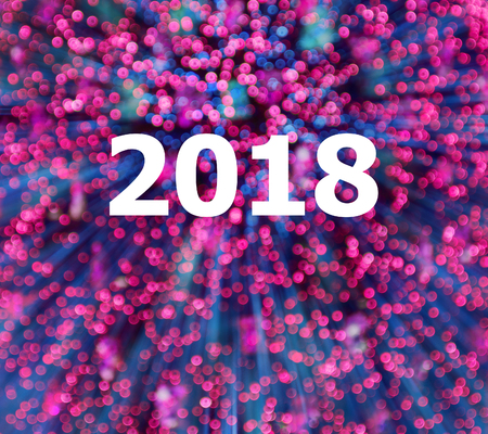 Happy new year 2018 with pink glitter bokeh backgroundの写真素材