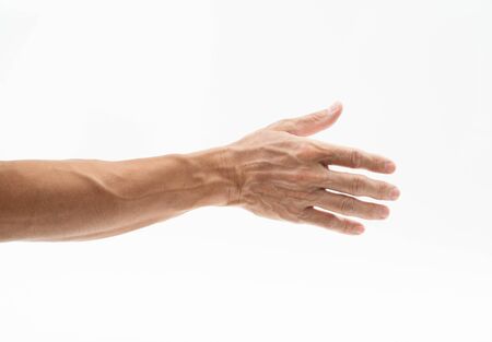 Man hand arm on white background