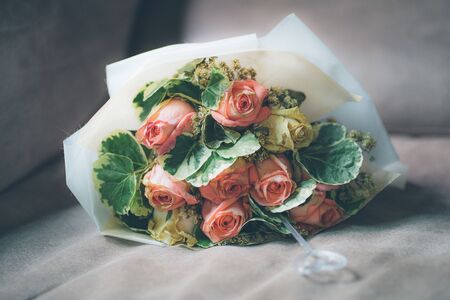 Withered bouquet flower with vintage color effectedの写真素材