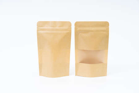 Mock up snack paper bag on white background; Copyspace for product designの写真素材