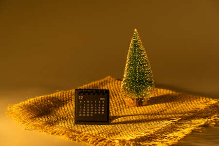 Christmas tree and calendar. Merry Christmas and Happy new year 2021