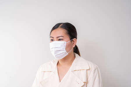 Asian women wearing surgical face mask to prevent flu disease Corona virus