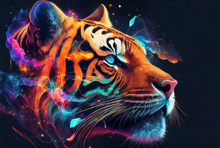 Vibrant color tiger head illustration. Generative ai.の素材