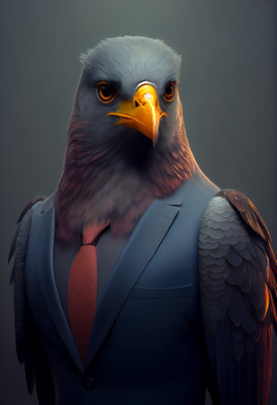 illustration portrait of bird wearing business suit. Generative AI.の素材