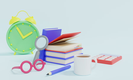 3D rendering office stationary. Business concept.