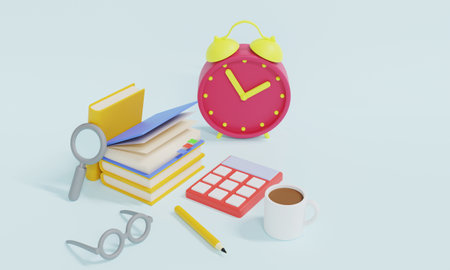 3D rendering office stationary. Business concept.