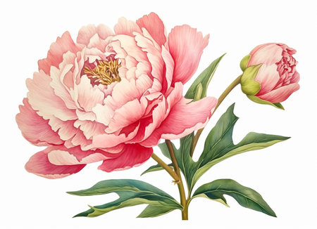 Watercolor illustration of a pink peony flowerの素材