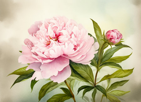 Watercolor illustration of a pink peony flowerの素材