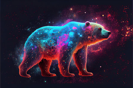Vibrant color bear head illustration. Generative ai.の素材