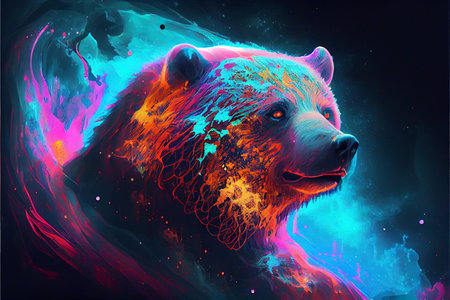 Vibrant color bear head illustration. Generative ai.の素材