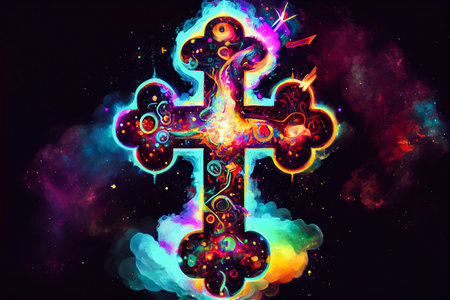 Vibrant color cross illustration. Generative ai.の素材