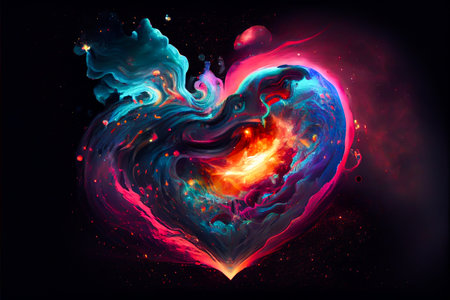 Vibrant color heart illustration. Generative ai.の素材