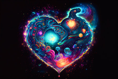 Vibrant color heart illustration. Generative ai.の素材