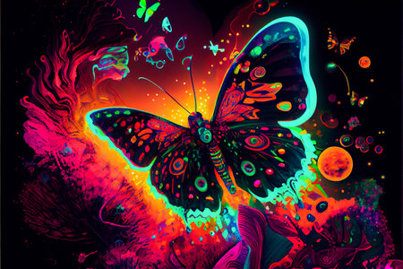 Vibrant color butterfly illustration. Generative ai.の素材