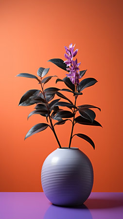 Flower vast on orange background. Generative ai.の素材