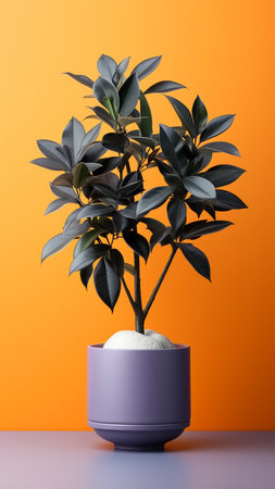 Tree pot on orange background. Generative ai.の素材