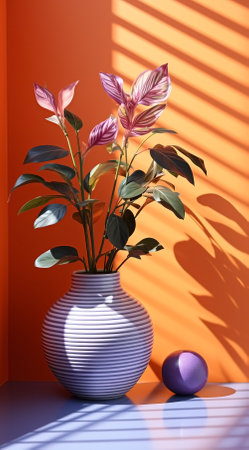 Flower vast on orange background. Generative ai.の素材