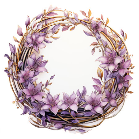 Purple flower wreath illustration. Generative Ai.の素材