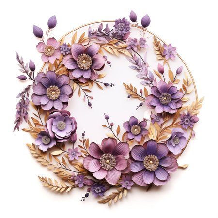 Purple flower wreath illustration. Generative Ai.の素材