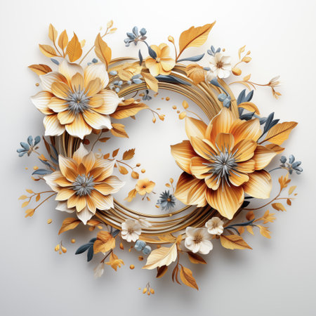 Yellow flower wreath illustration. Generative Ai.の素材