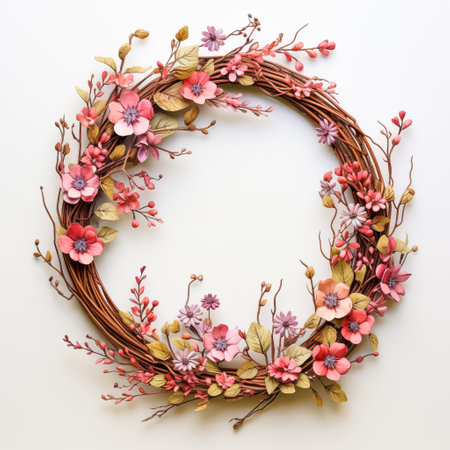 Flower wreath illustration. Generative Ai.の素材