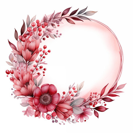 Pink flower wreath illustration. Generative Ai.の素材