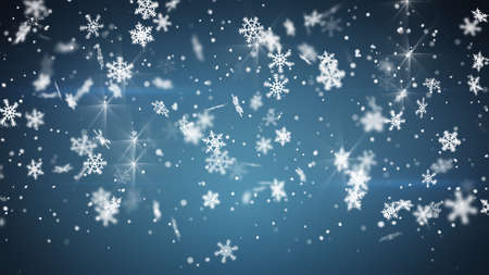 snowfall on blue. Computer generated christmas background