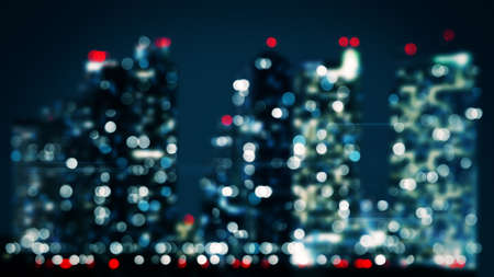 bicolor blurred lights of skyscrapers in night city. computer generated abstract illustrationの写真素材