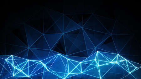 glowing blue polygon background. Computer generated abstract graphicの写真素材