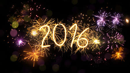 new year 2016 sparkler sign and firework. Computer generated graphic