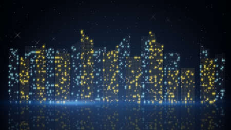 night city lights. computer generated abstract backgroundの写真素材