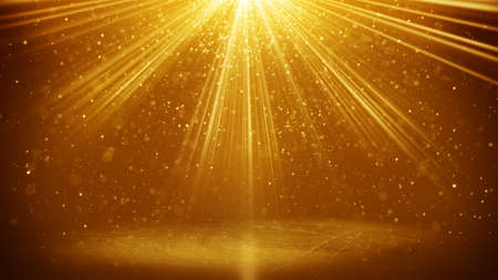 golden light beams and particles. computer generated abstract backgroundの写真素材