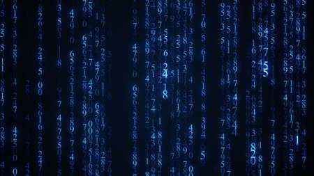 Blue digital matrix rain. Abstract background