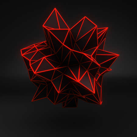Orange glow polygonal shape on black. Abstract modern 3D render