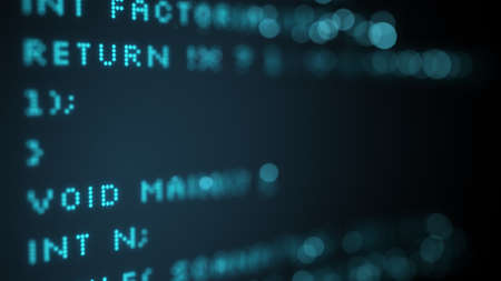 Programming code in computer display. Shallow DOF