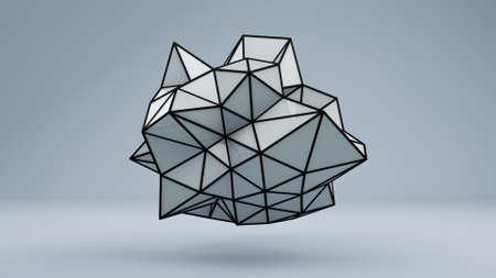 Polygonal 3D shape in studio. Abstract render
