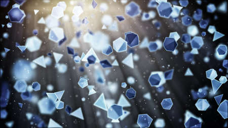 Flying geometric shapes. Abstract sci-fi 3d render background