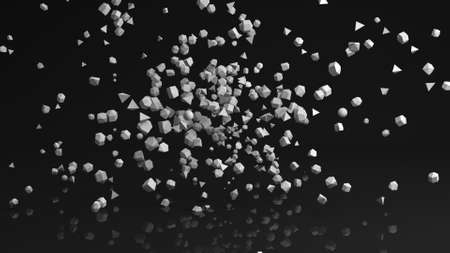 Chaotic Polygon particles with reflection floor. Abstract 3D renderingの写真素材