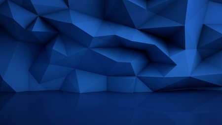 Polygonal blue surface with reflection. Abstract geometric background. 3D render illustrationの写真素材