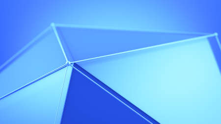 Blue polygon shape. Computer generated abstract technology 3D render. Closeup shot with selective focusの写真素材