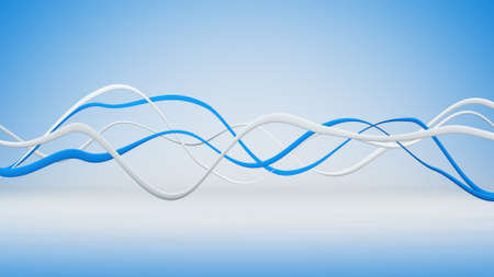 Blue and white wavy lines. Abstract 3D render illustrationの写真素材