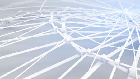 White polygonal connected shape. Low poly futuristic construction. Abstract network 3D render....