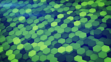 Green hexagon pattern. Modern 3D render illustration. Abstract geometric backgroundの写真素材