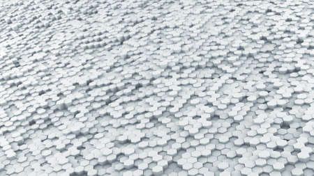Lots of white hexagons. Computer generated modern 3D render. Abstract geometric backgroundの写真素材
