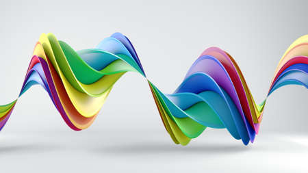 Rainbow spectrum twisted shape. Computer generated abstract geometric 3D render illustrationの写真素材
