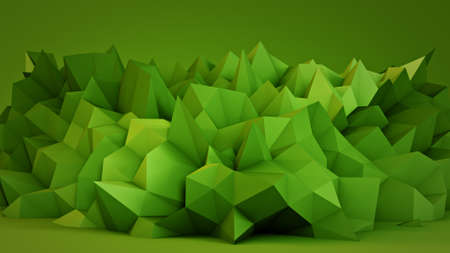 Green polygonal surface in studio. Abstract 3D renderの写真素材