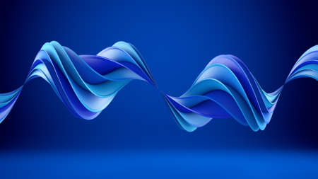 Blue twisted shape. Computer generated abstract geometric 3D render illustrationの写真素材