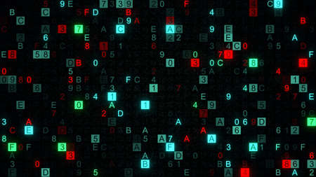 Digital data hex code symbols. Computer generated abstract information technology background